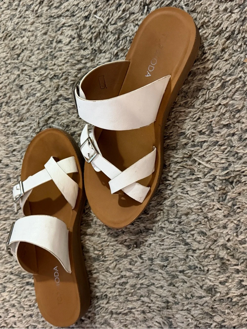 TOP Moda White Double-Buckle Slide Sandals